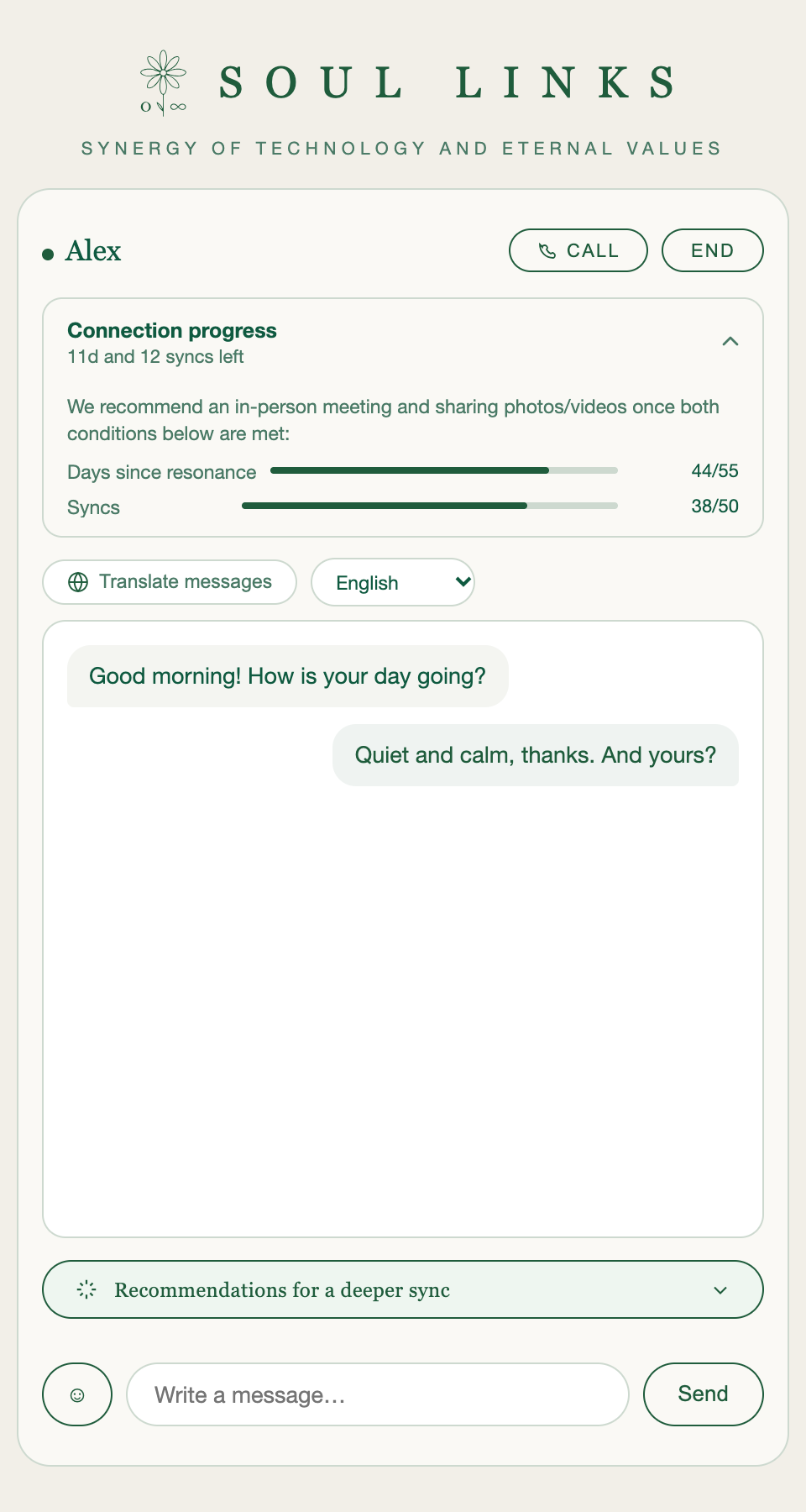 Connection progress card in the chat